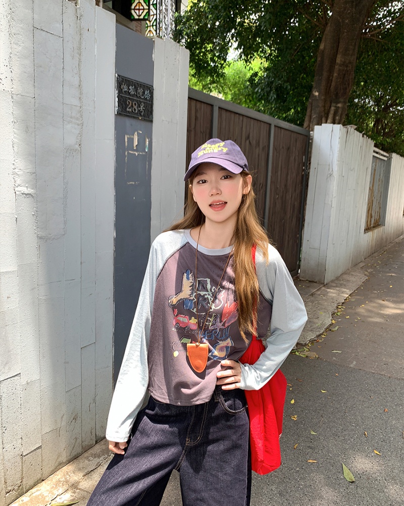 Raglan sleeve loose tops long sleeve T-shirt for women