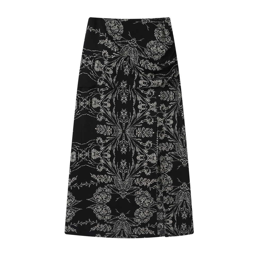 Floral A-line split colors fold skirt