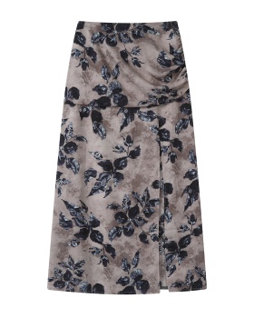 Floral temperament high waist summer split fold skirt