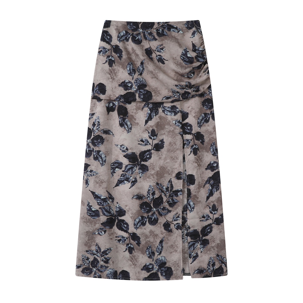 Floral temperament high waist summer split fold skirt