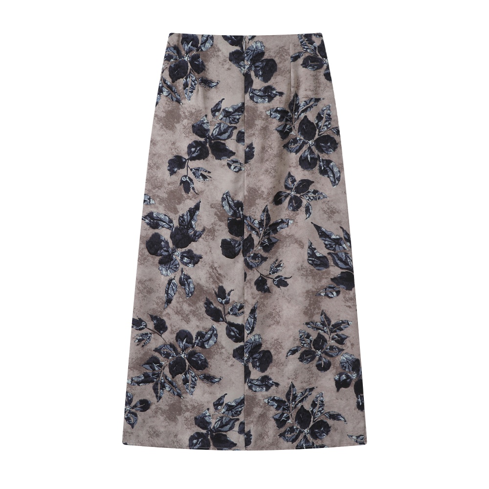 Floral temperament high waist summer split fold skirt