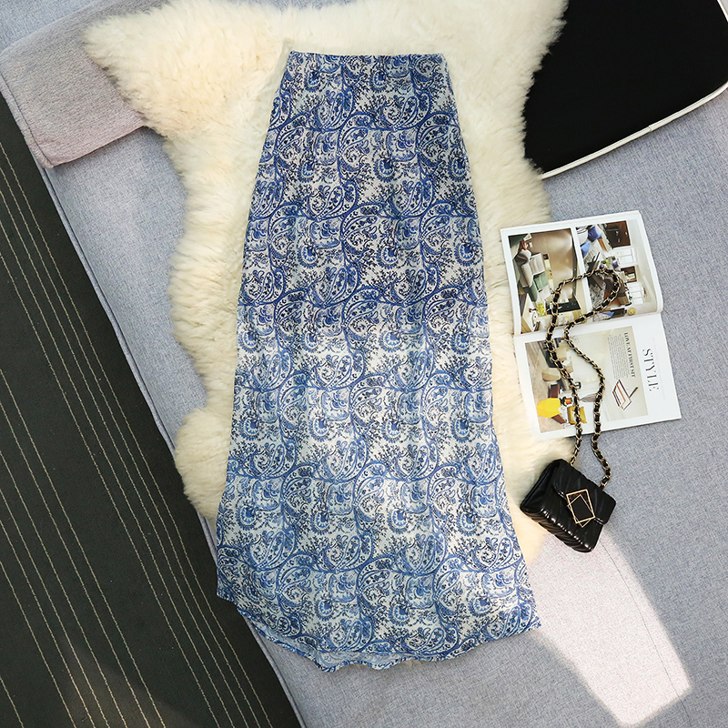 Printing mermaid blue and white porcelain skirt