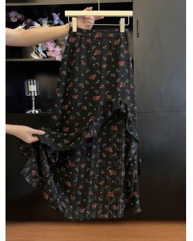 Split summer lace floral lotus leaf edges skirt