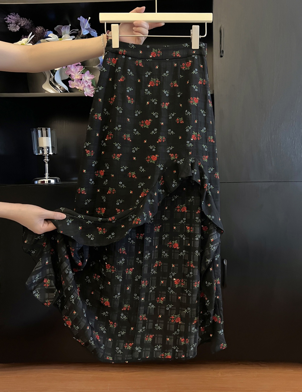 Split summer lace floral lotus leaf edges skirt