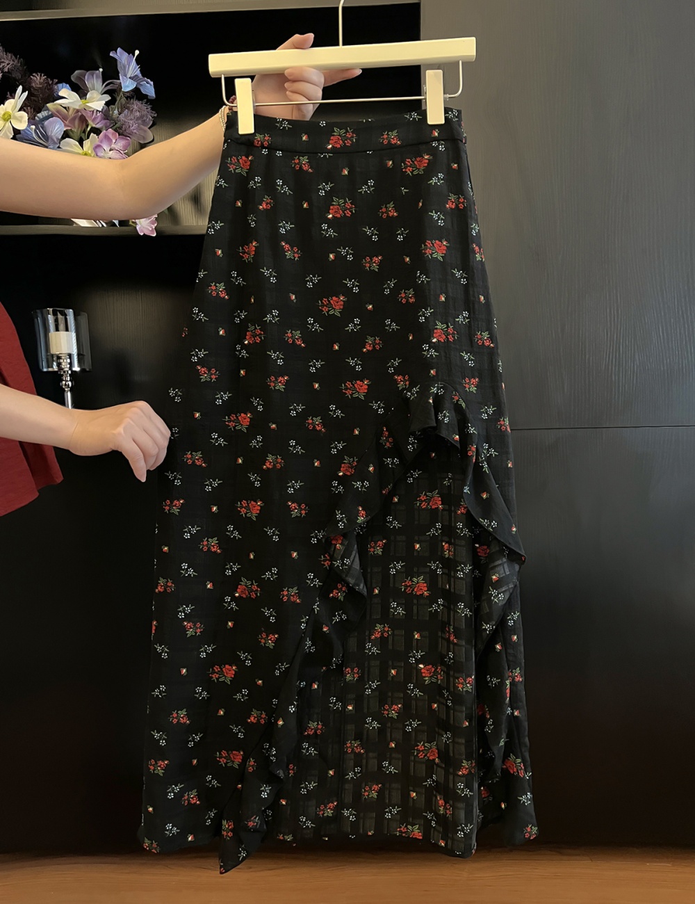 Split summer lace floral lotus leaf edges skirt