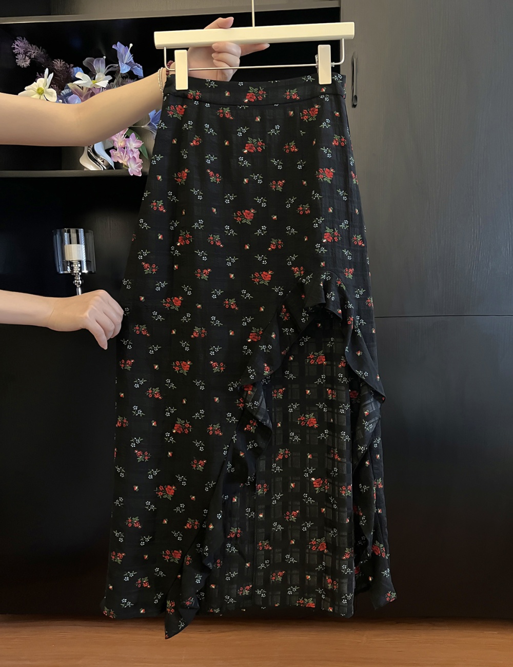 Split summer lace floral lotus leaf edges skirt