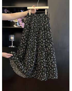 Floral black skirt A-line high waist long dress for women