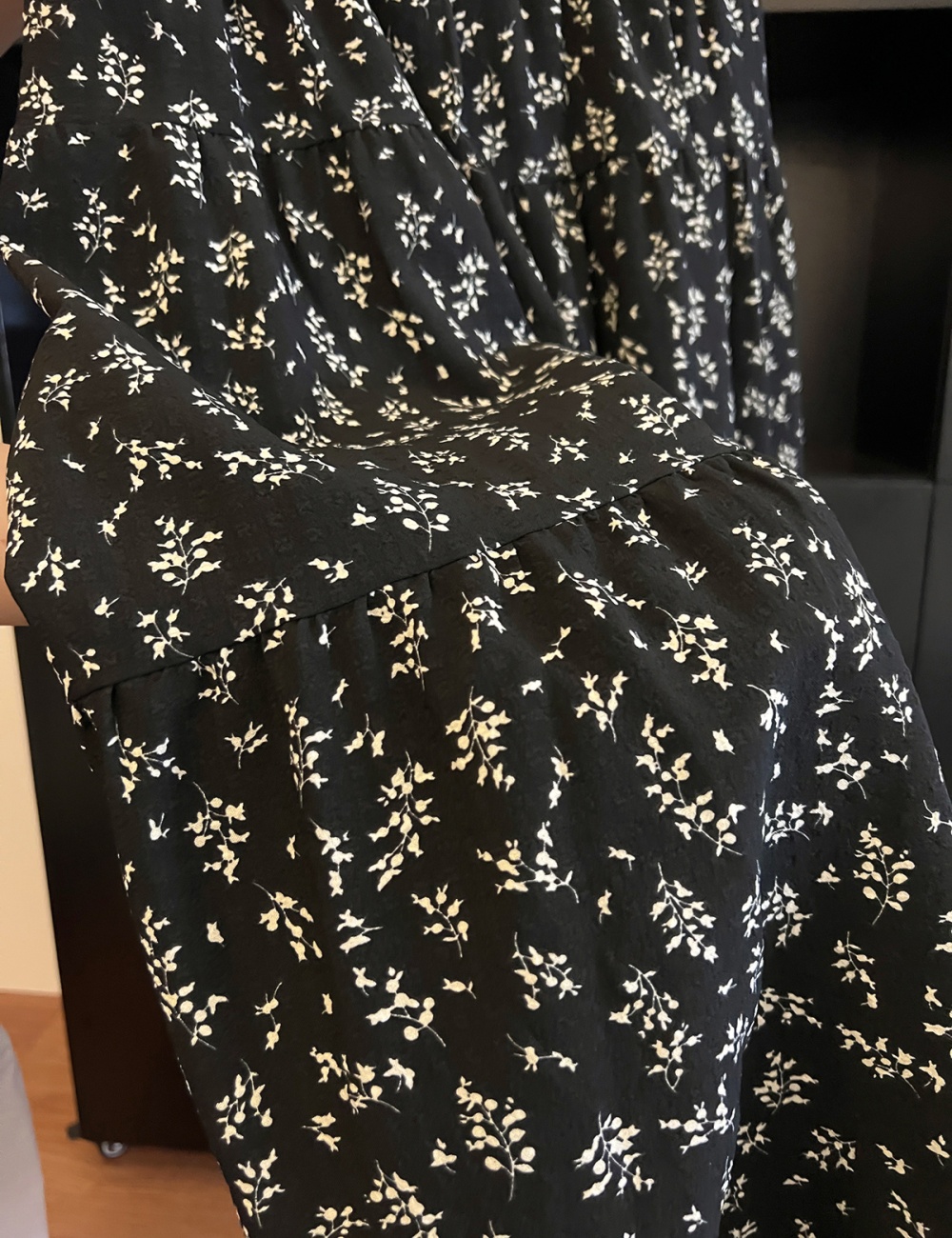 Floral black skirt A-line high waist long dress for women