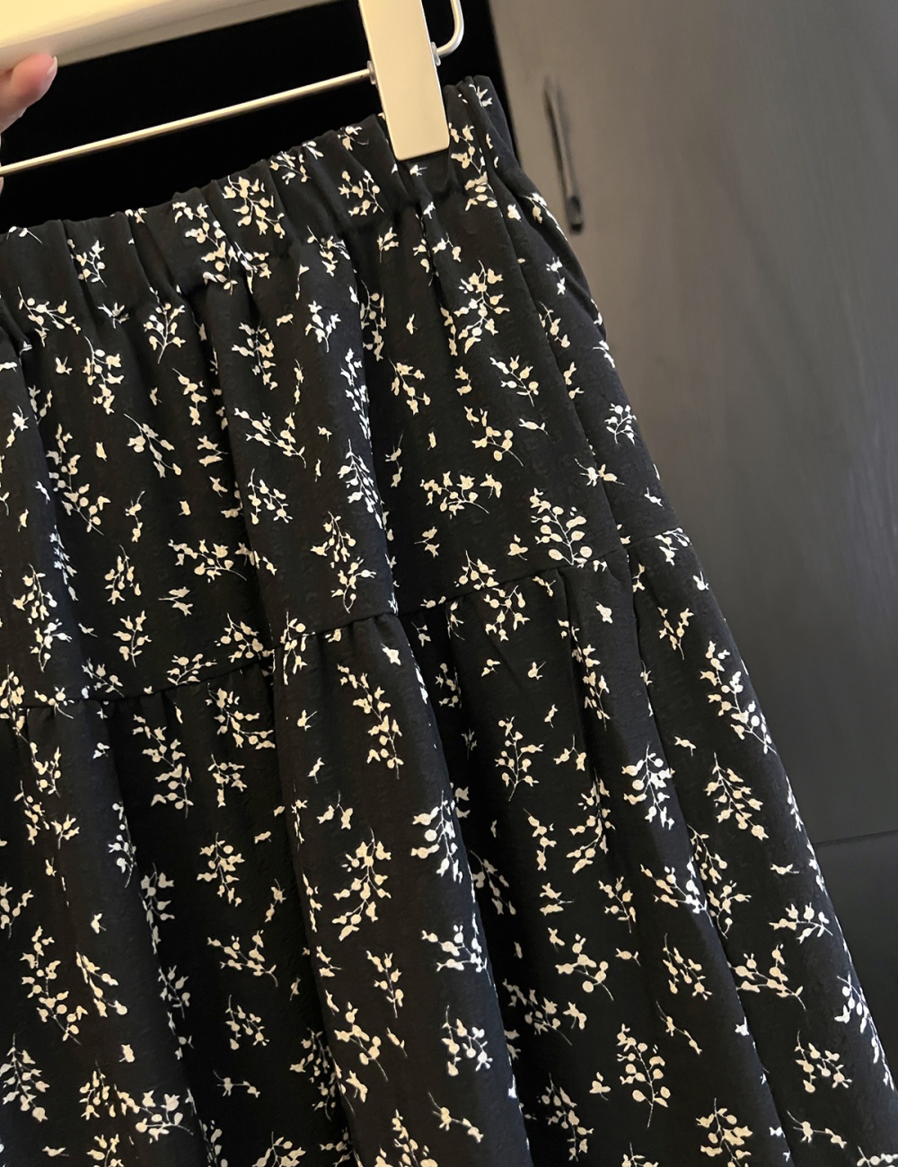Floral black skirt A-line high waist long dress for women