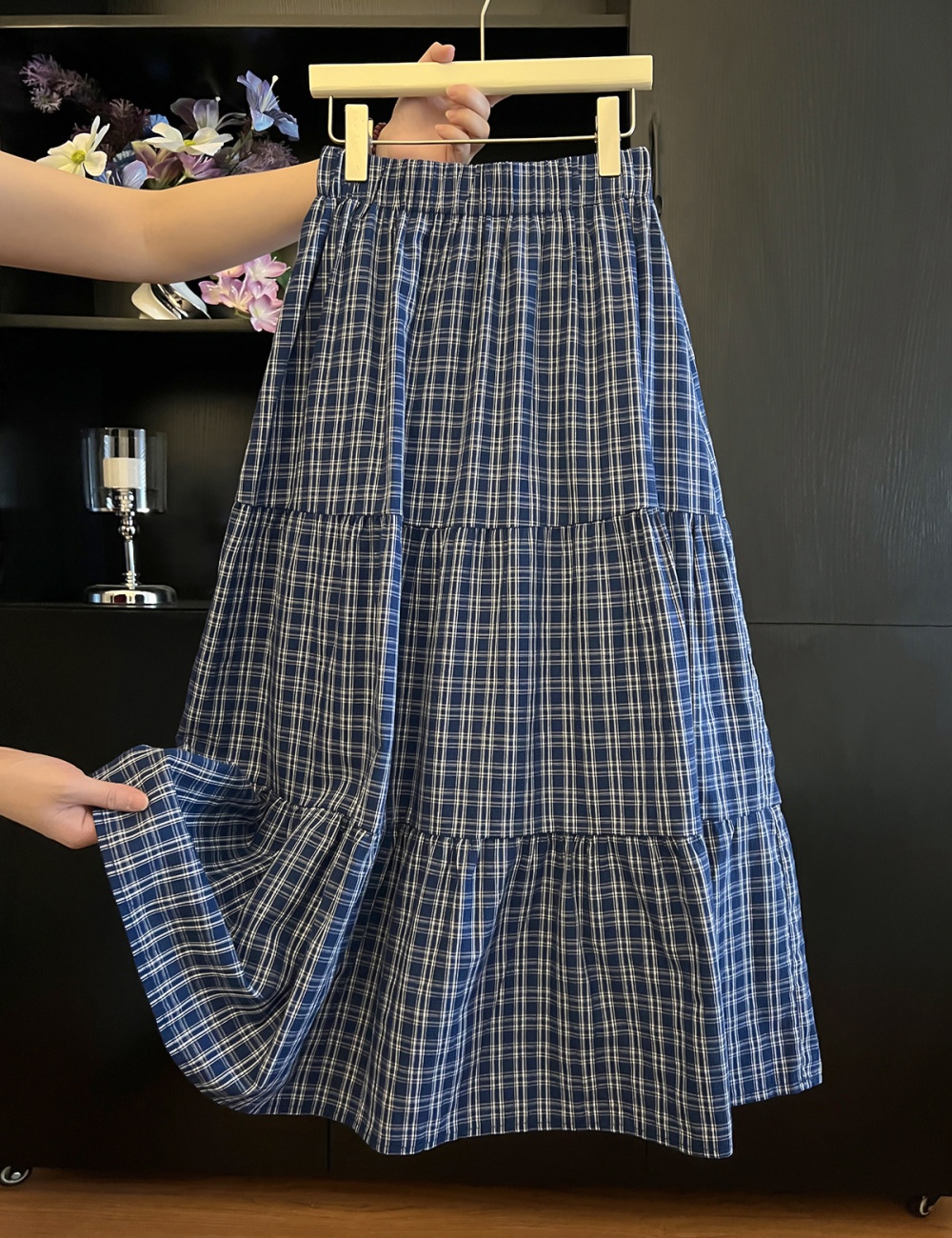 Slim plaid A-line temperament skirt for women