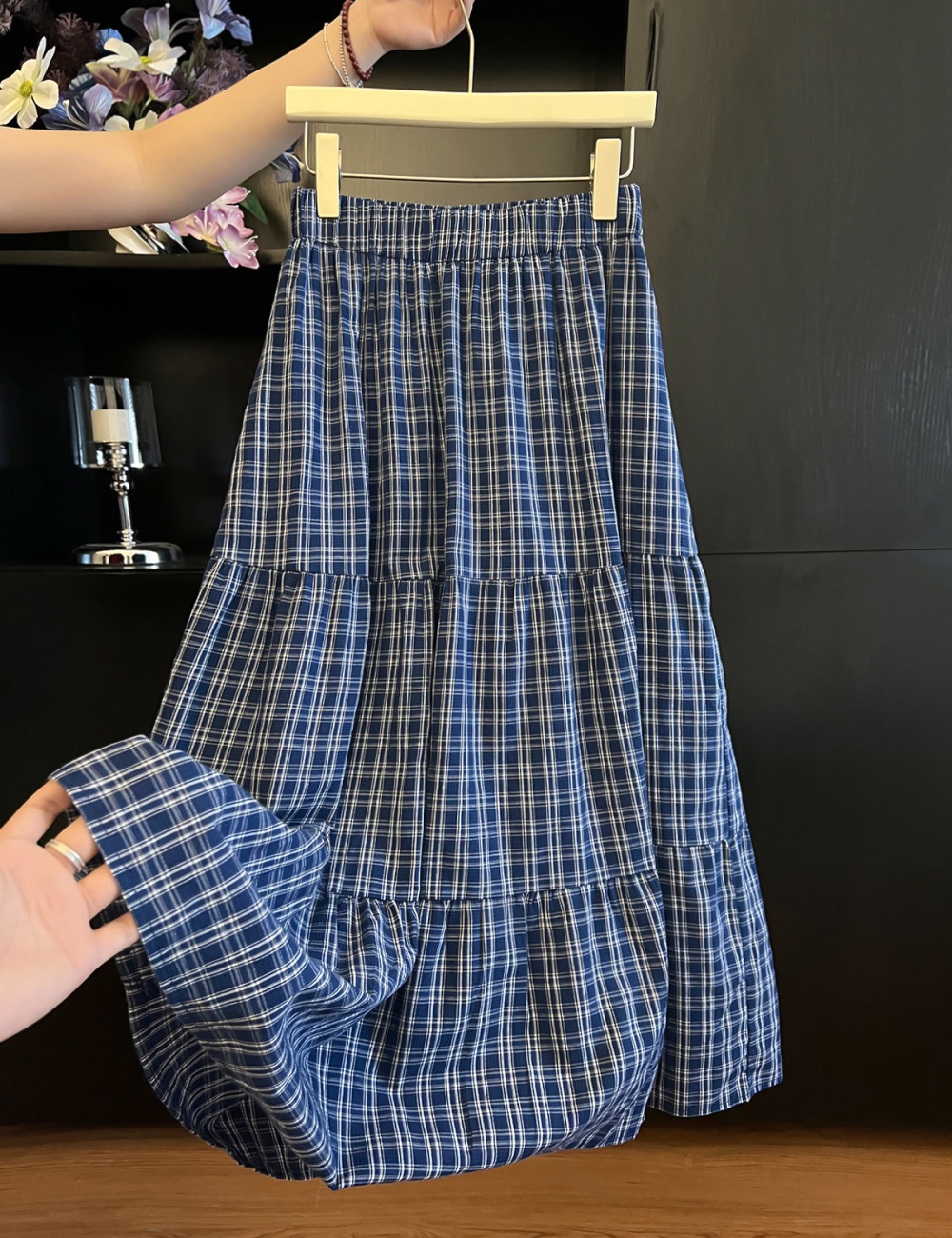 Slim plaid A-line temperament skirt for women