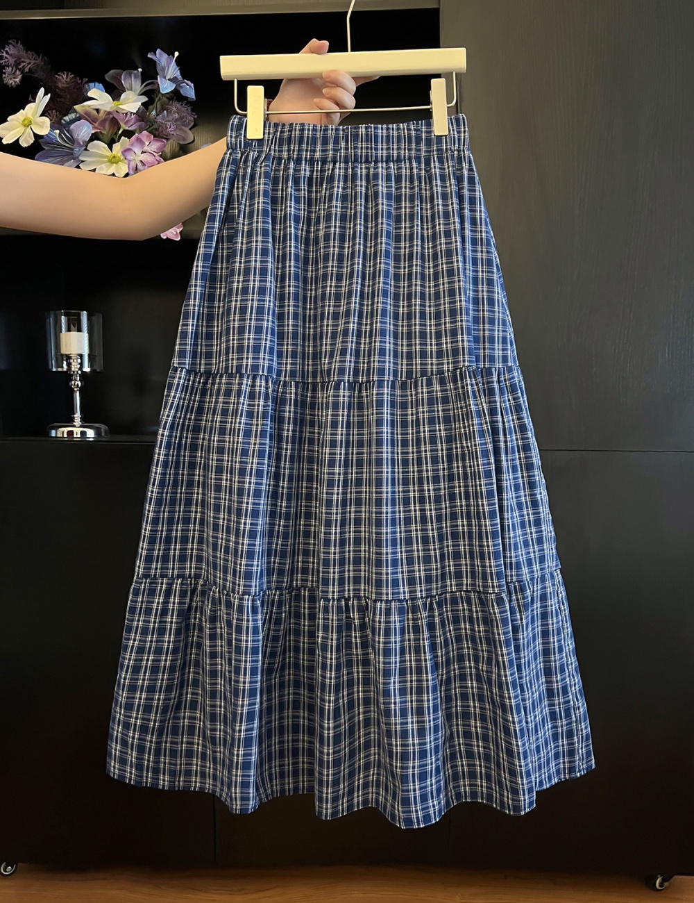 Slim plaid A-line temperament skirt for women