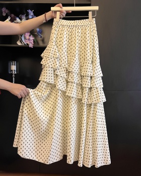 Lotus leaf edges A-line polka dot irregular slim skirt