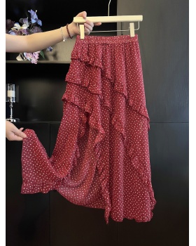 Irregular A-line long skirt polka dot skirt for women