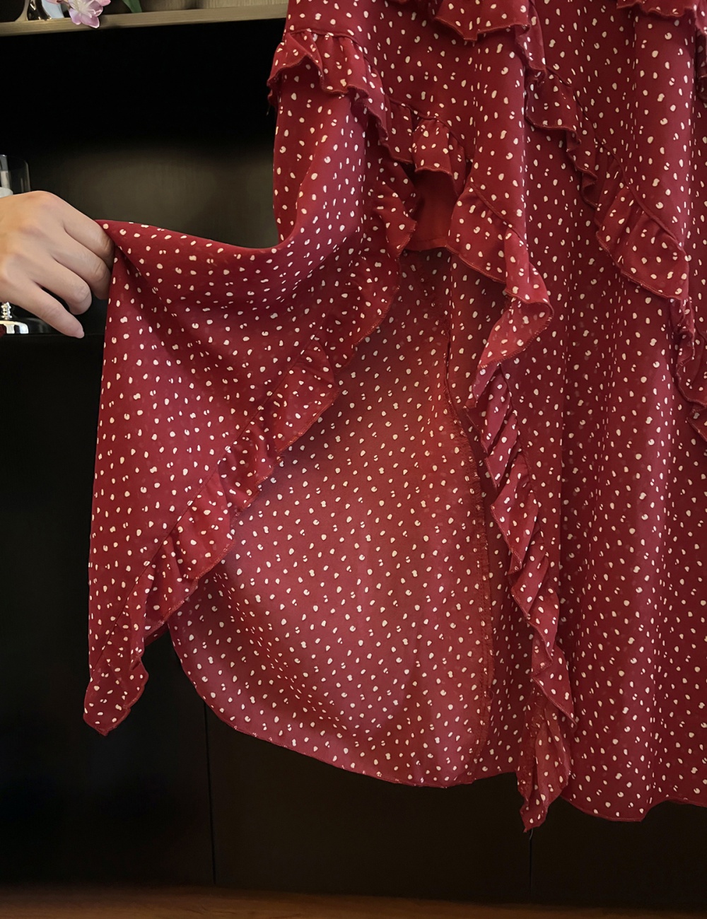 Irregular A-line long skirt polka dot skirt for women