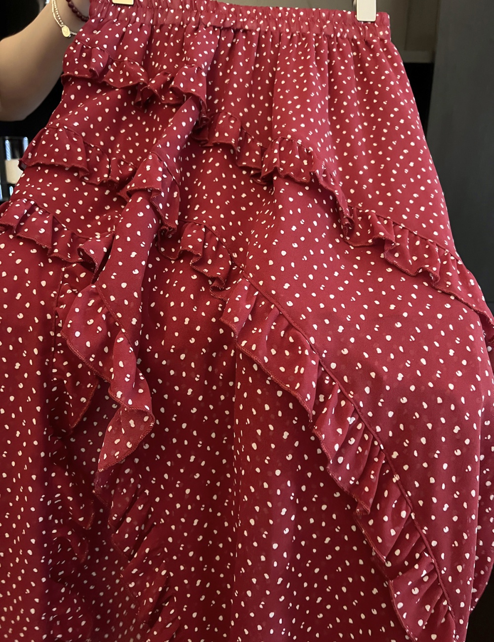 Irregular A-line long skirt polka dot skirt for women