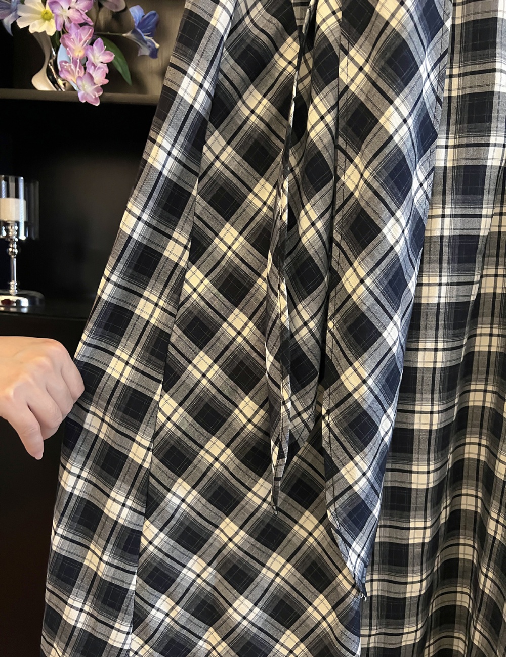 Slim summer black-white long skirt plaid temperament skirt
