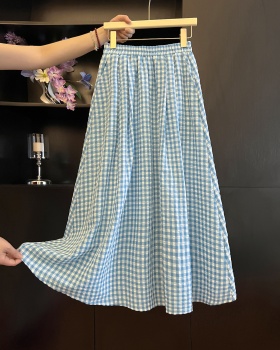 Art plaid refreshing blue summer skirt