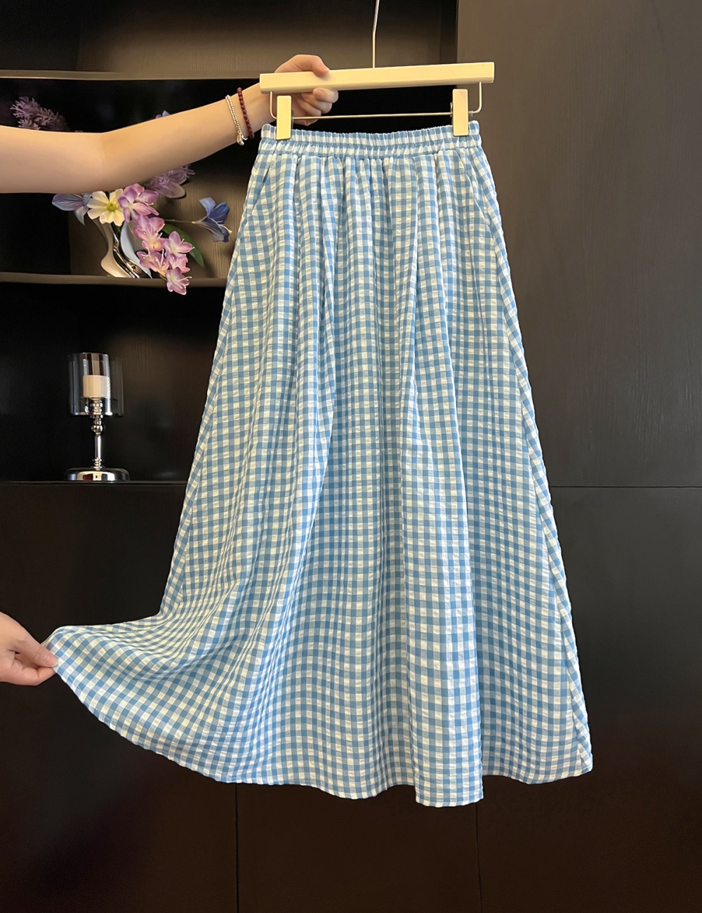 Art plaid refreshing blue summer skirt