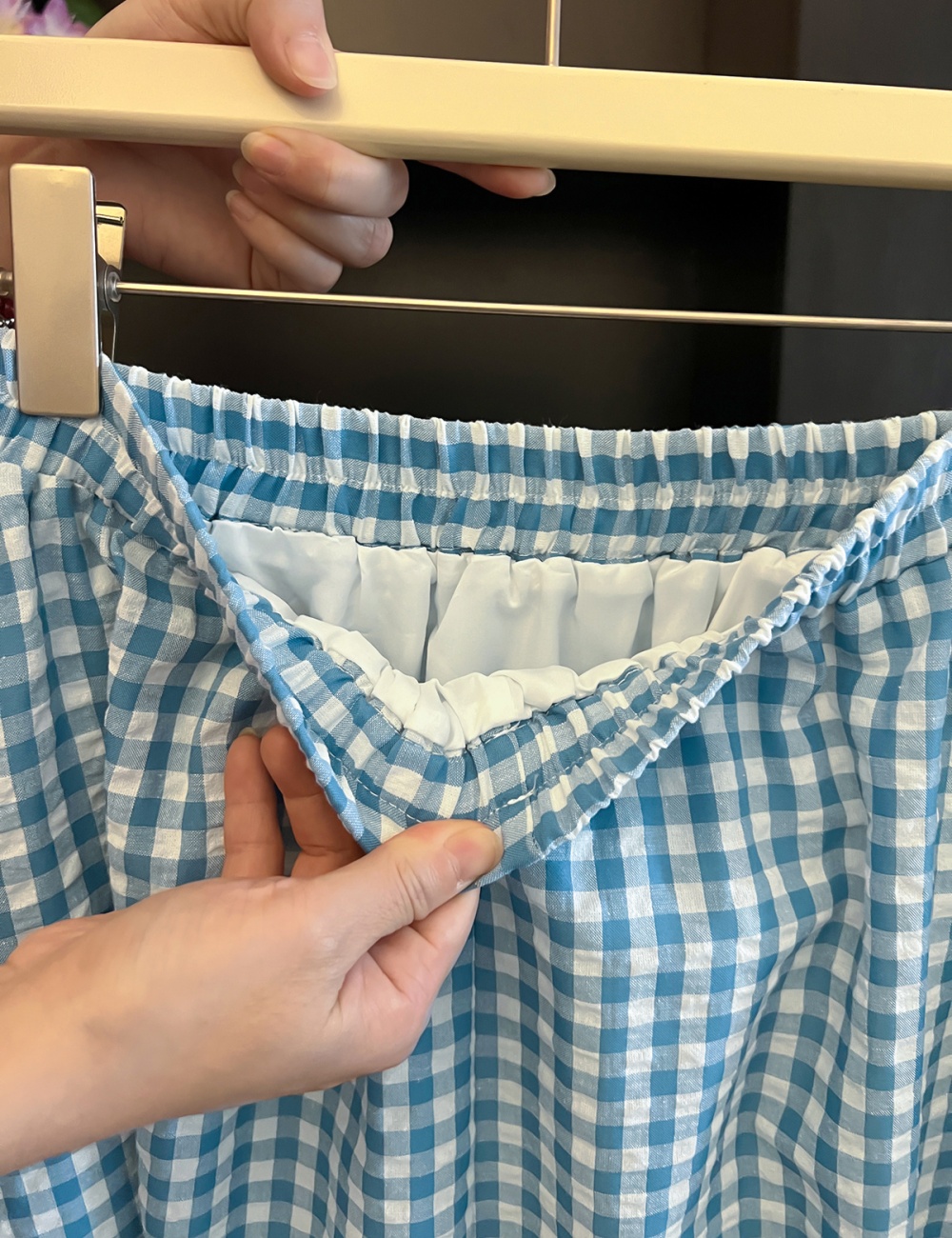 Art plaid refreshing blue summer skirt