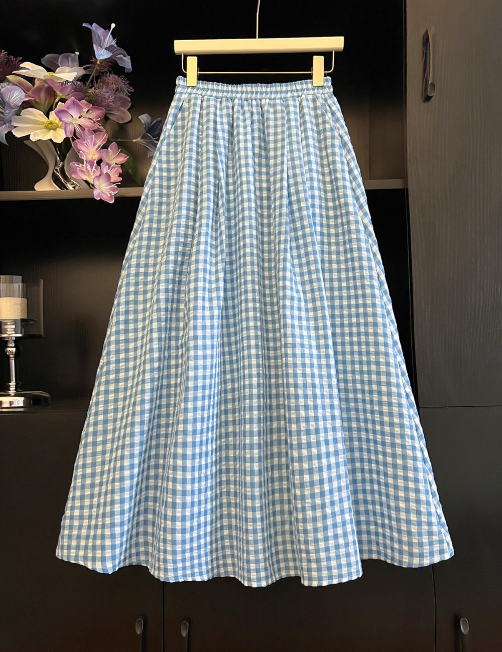 Art plaid refreshing blue summer skirt