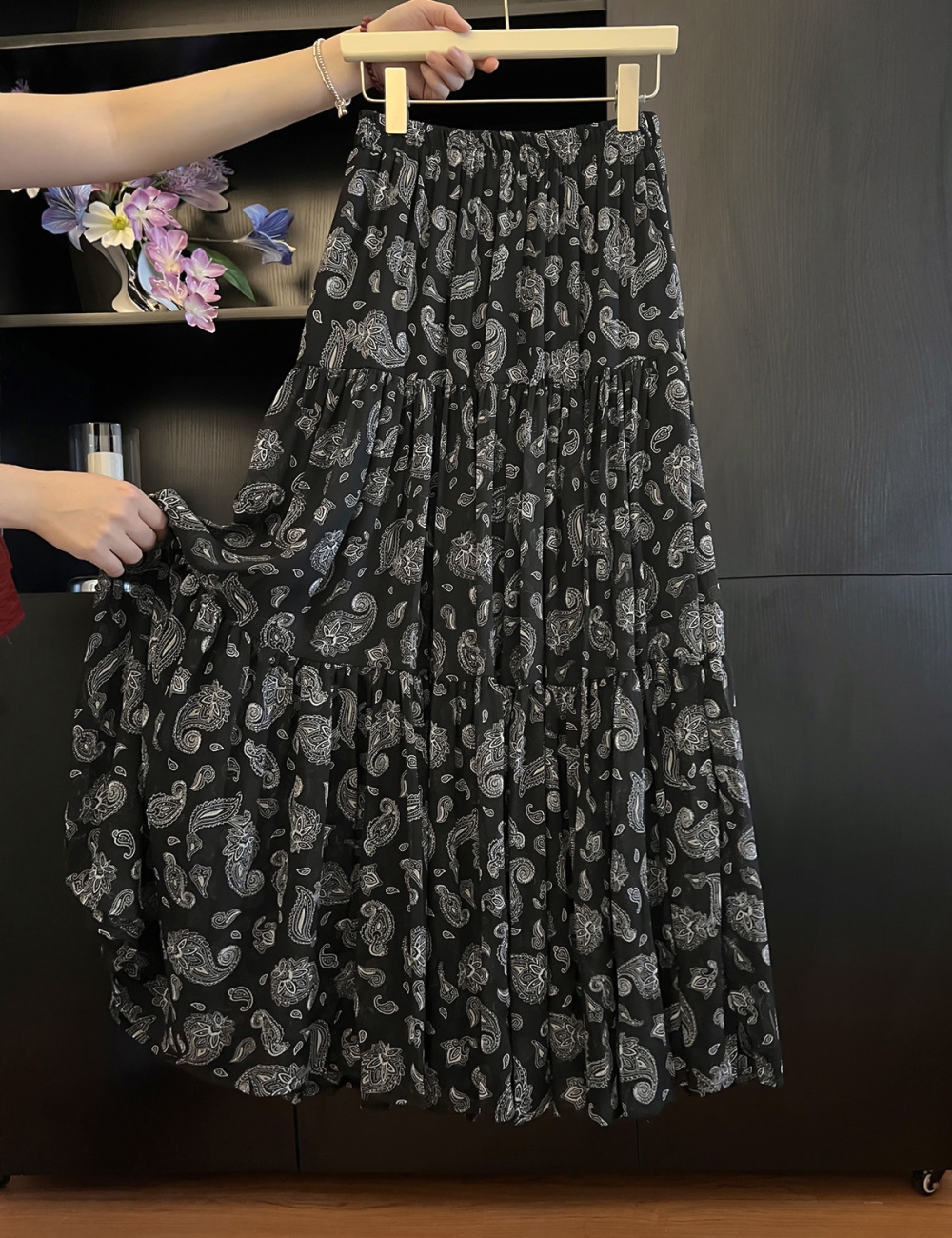 France style Casual retro elastic waist floral skirt