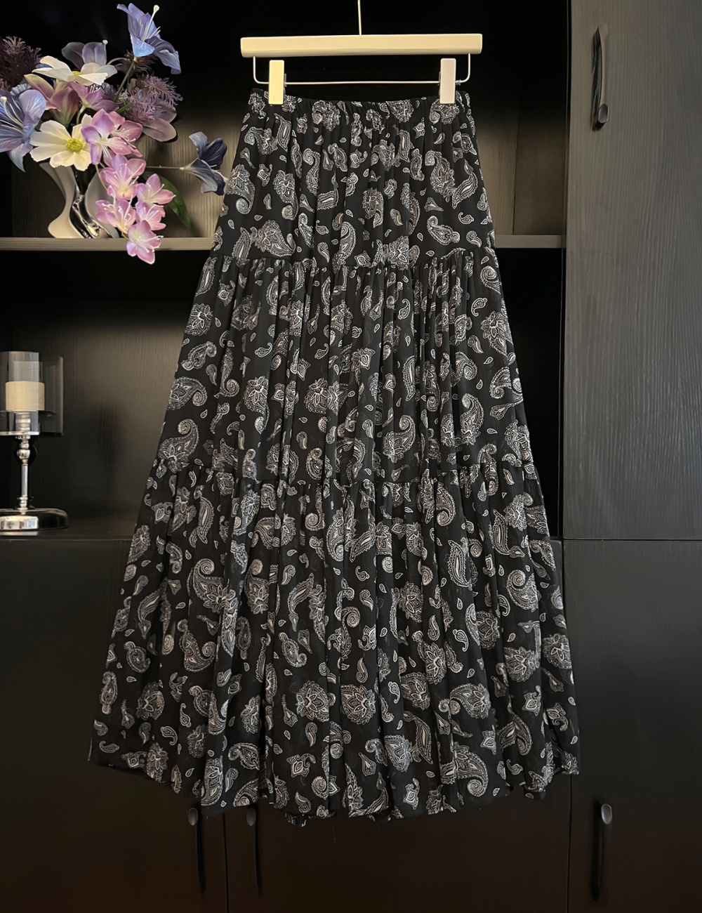 France style Casual retro elastic waist floral skirt