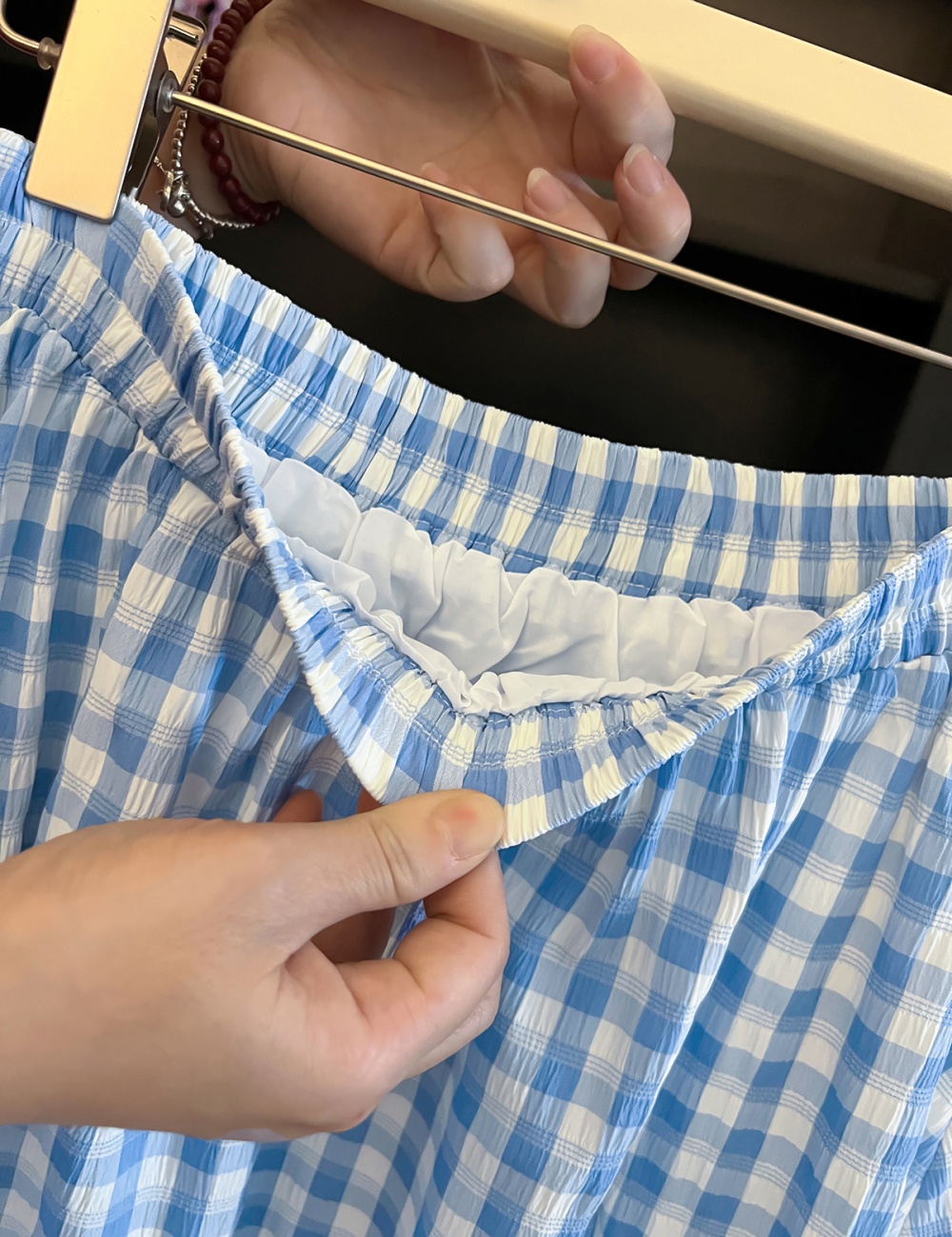 Splice blue grid lace skirt for women