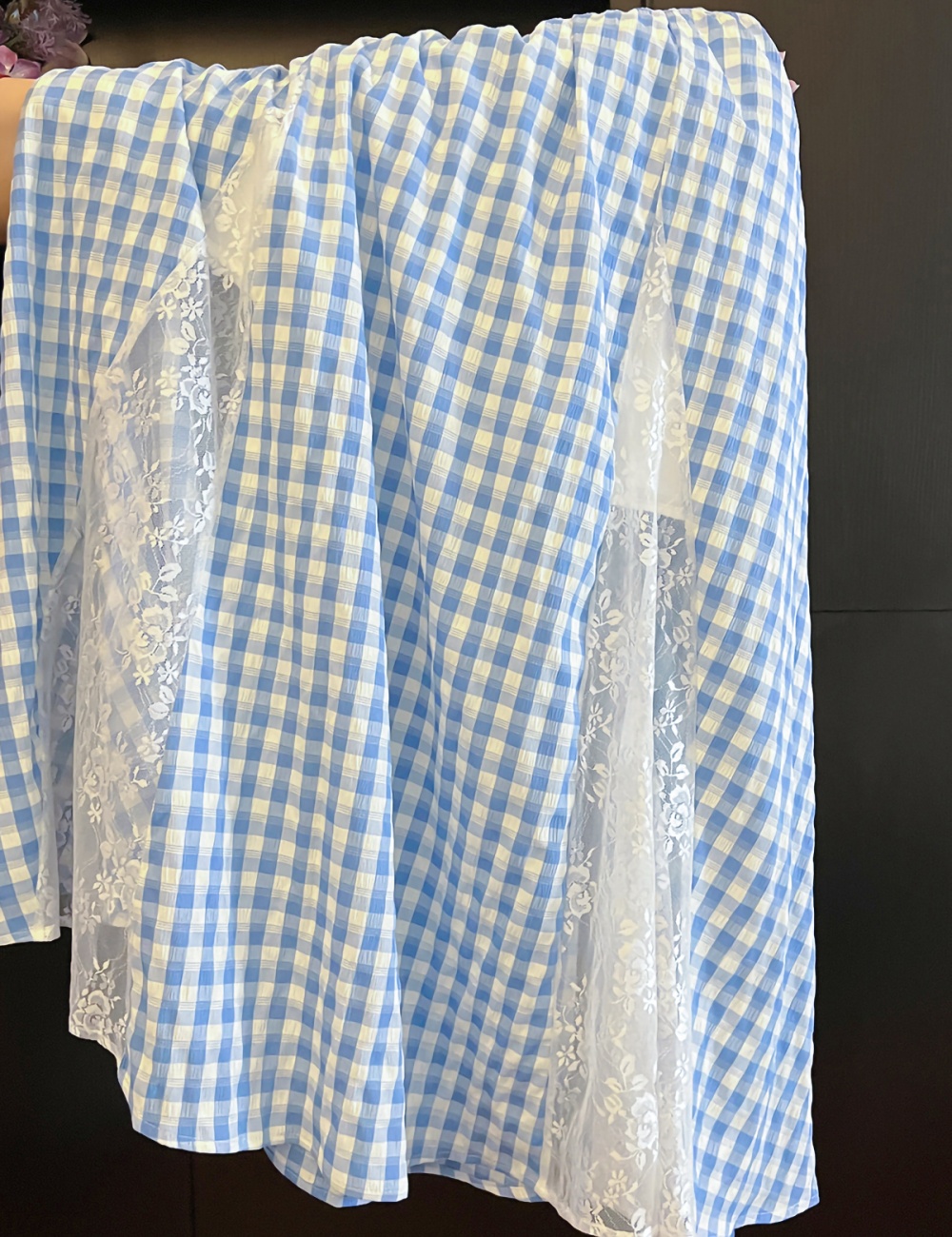 Splice blue grid lace skirt for women