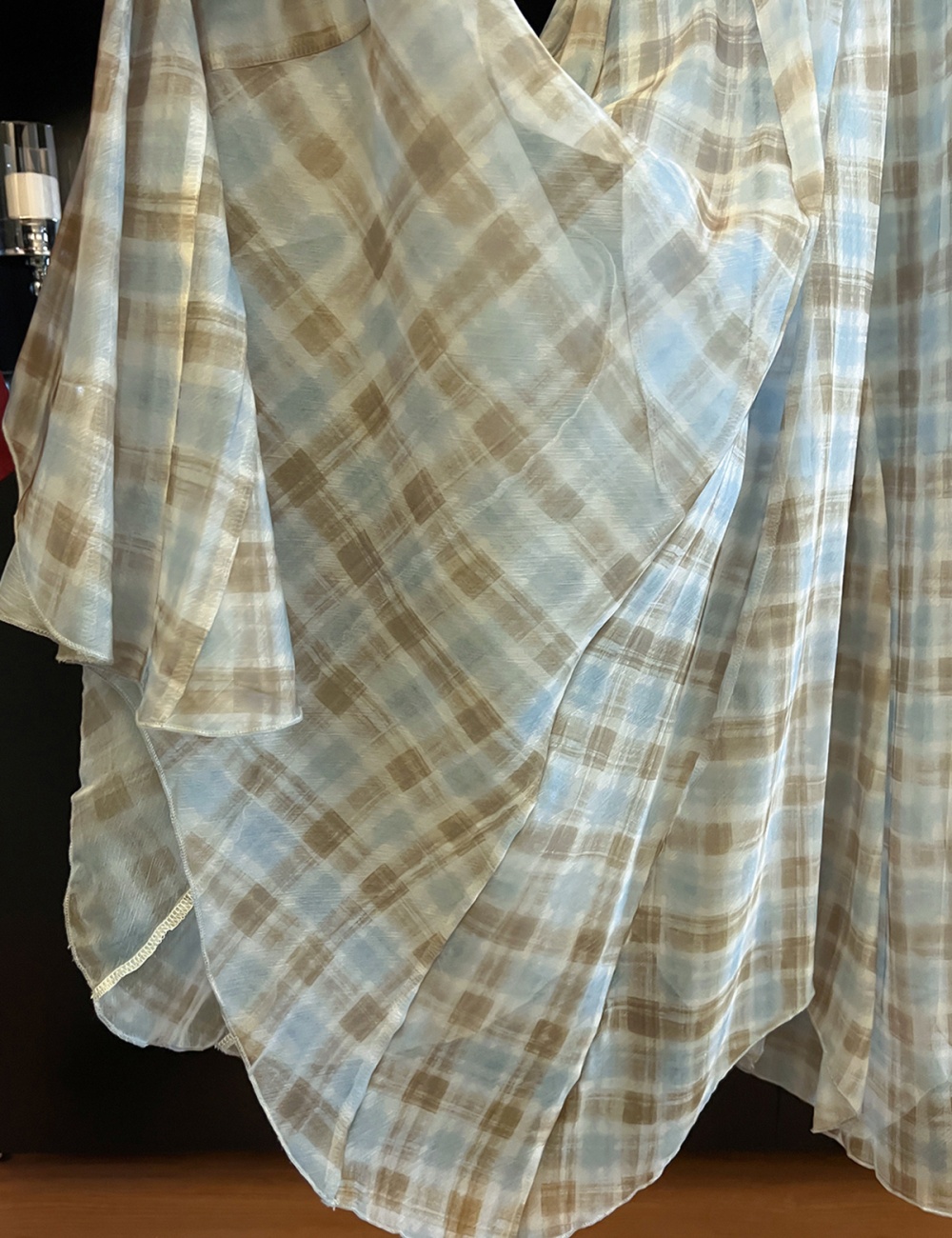 Blue large hem plaid elegant thin light skirt