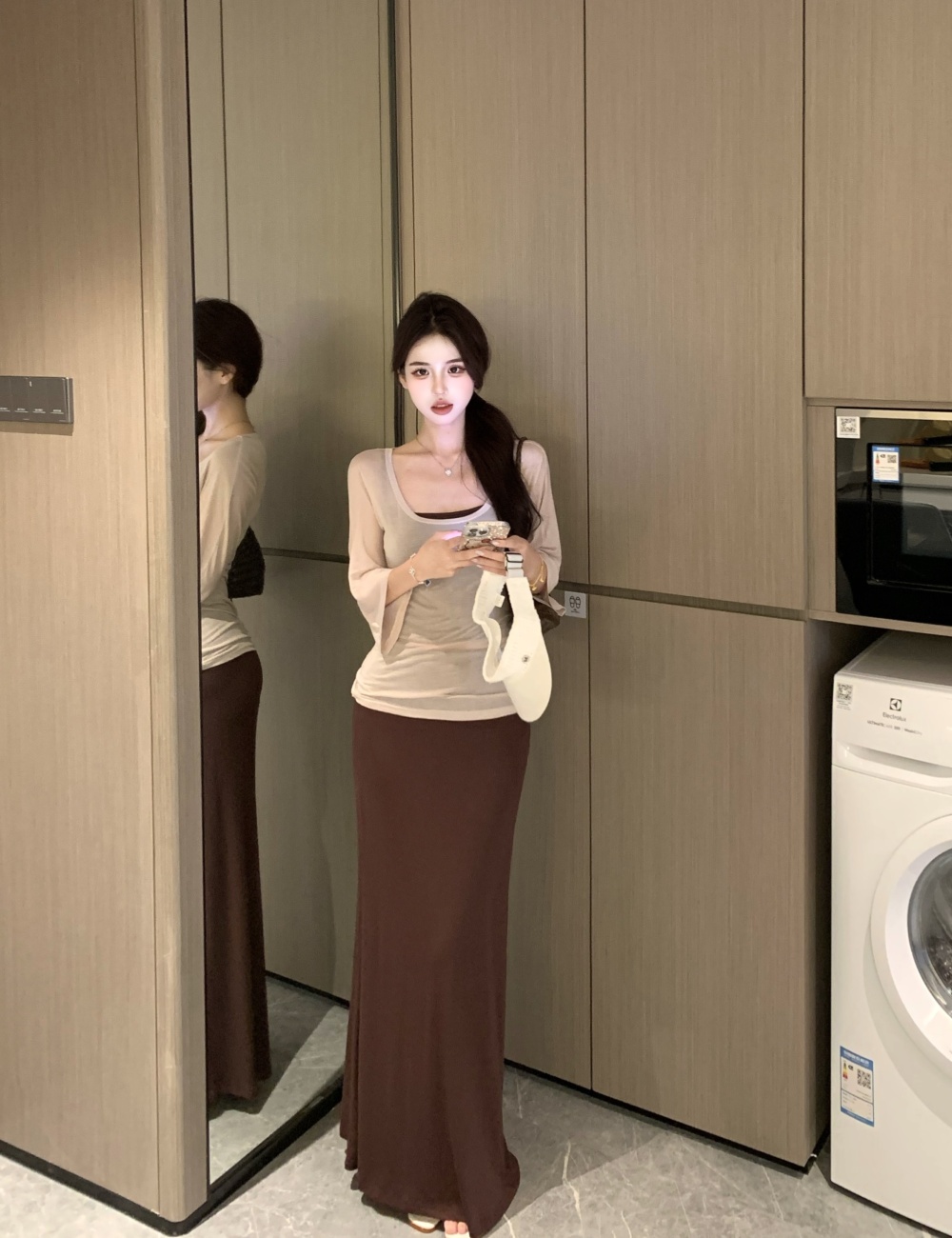 Fashion sling T-shirt sunscreen long skirt 3pcs set
