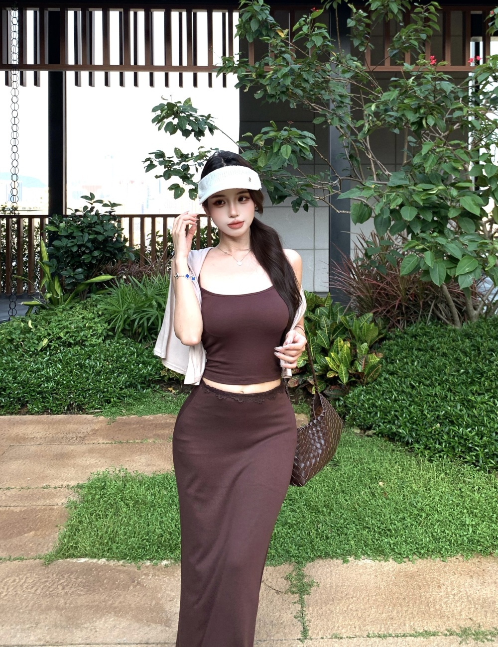 Fashion sling T-shirt sunscreen long skirt 3pcs set
