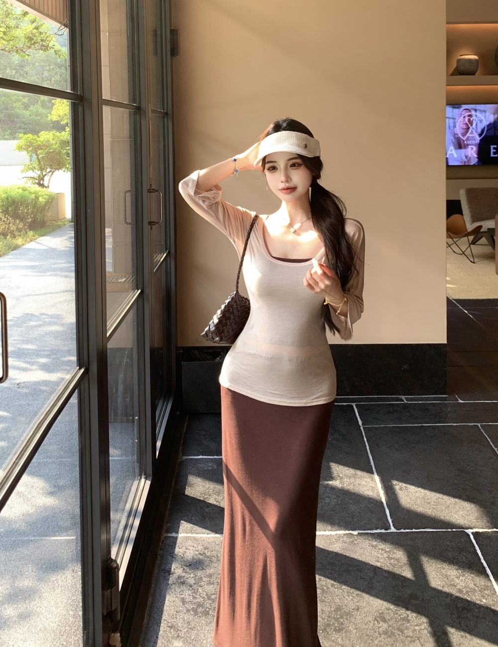 Fashion sling T-shirt sunscreen long skirt 3pcs set