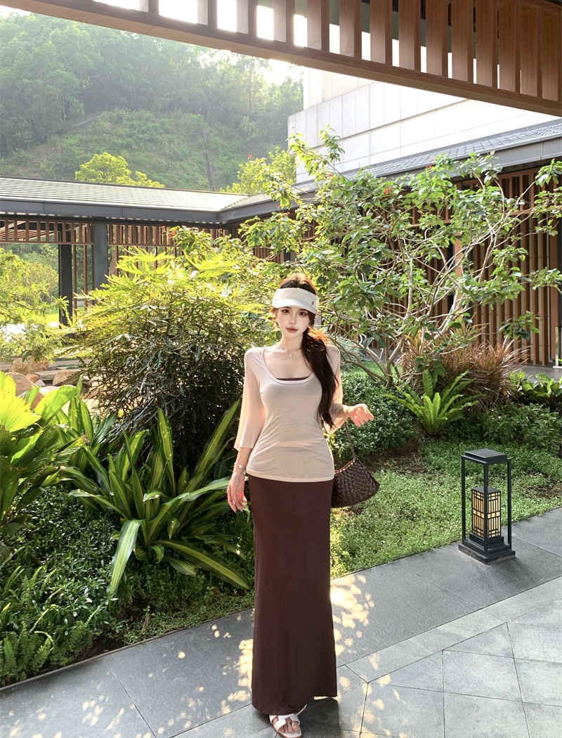 Fashion sling T-shirt sunscreen long skirt 3pcs set