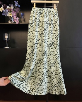 A-line leopard drape slim high waist skirt