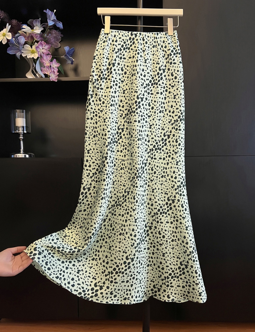 A-line leopard drape slim high waist skirt
