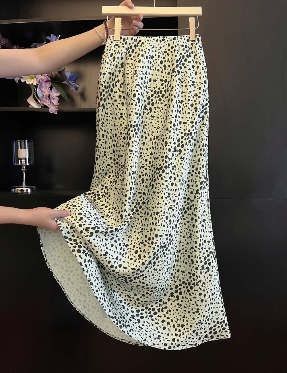 A-line leopard drape slim high waist skirt