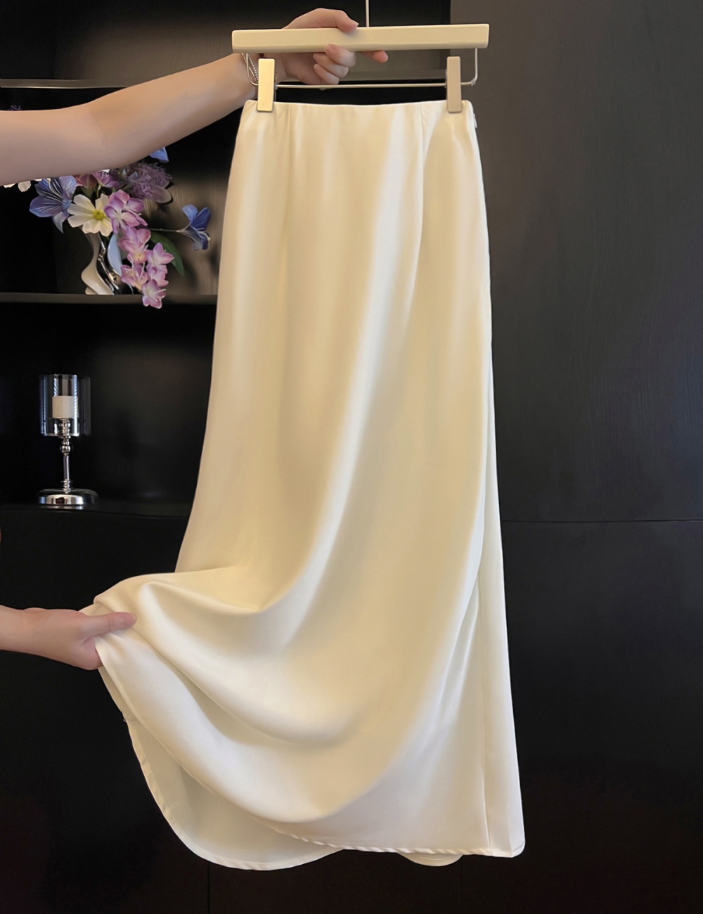 A-line satin drape skirt