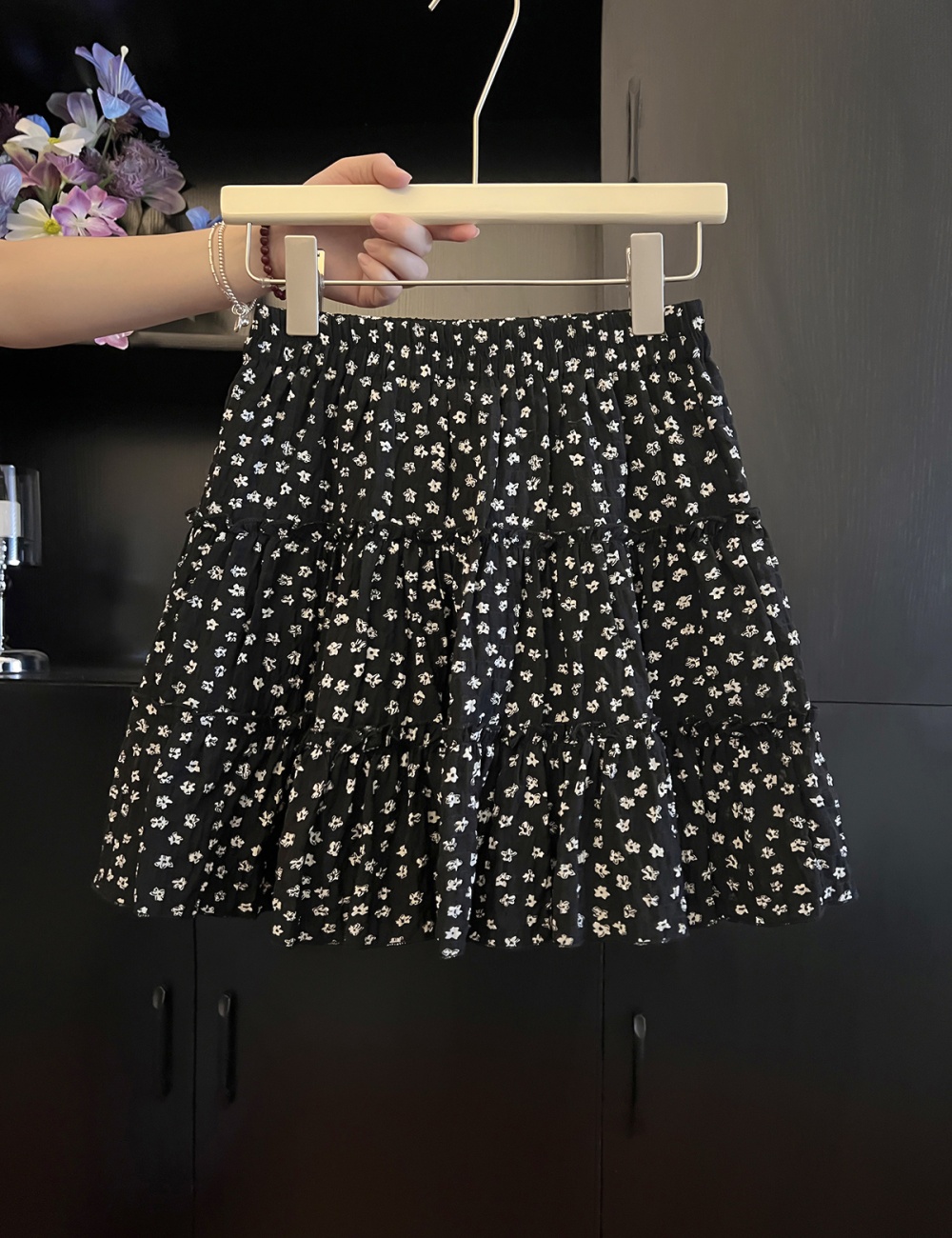 Cake slim A-line skirt floral high waist short skirt