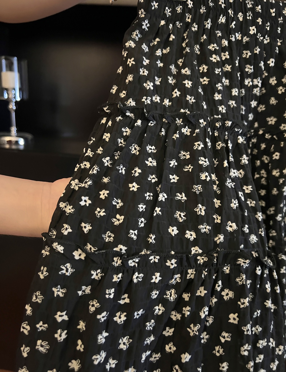 Cake slim A-line skirt floral high waist short skirt
