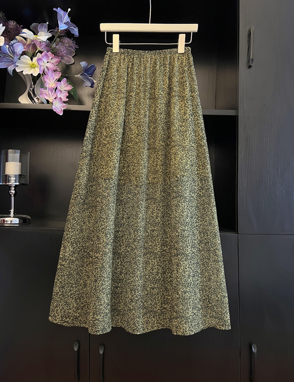 All-match elastic waist leopard skirt