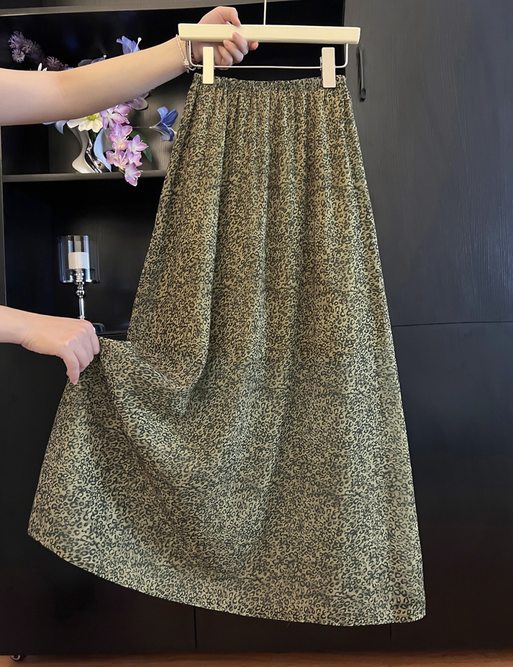 All-match elastic waist leopard skirt