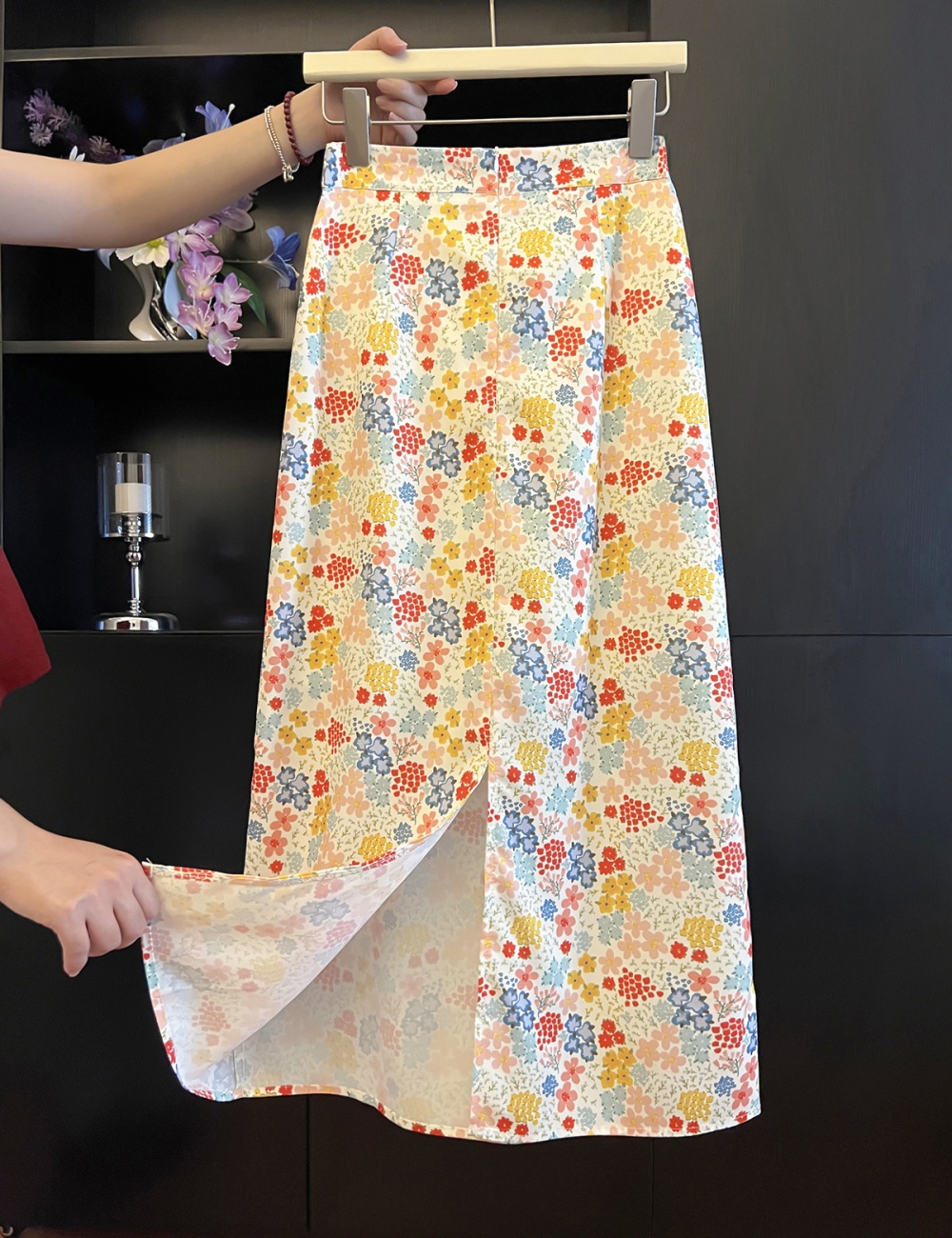 Long summer slim floral skirt