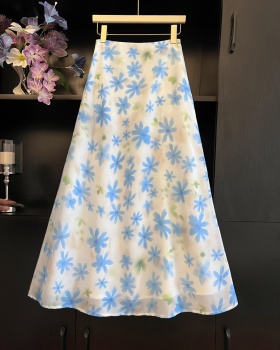 Korean style floral A-line high waist skirt