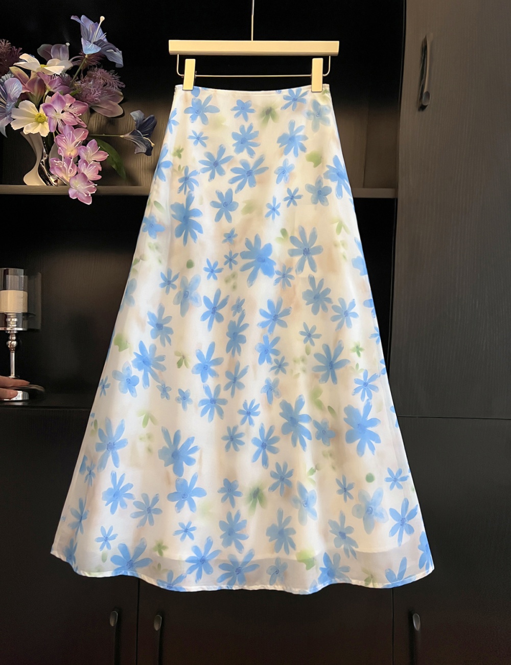 Korean style floral A-line high waist skirt