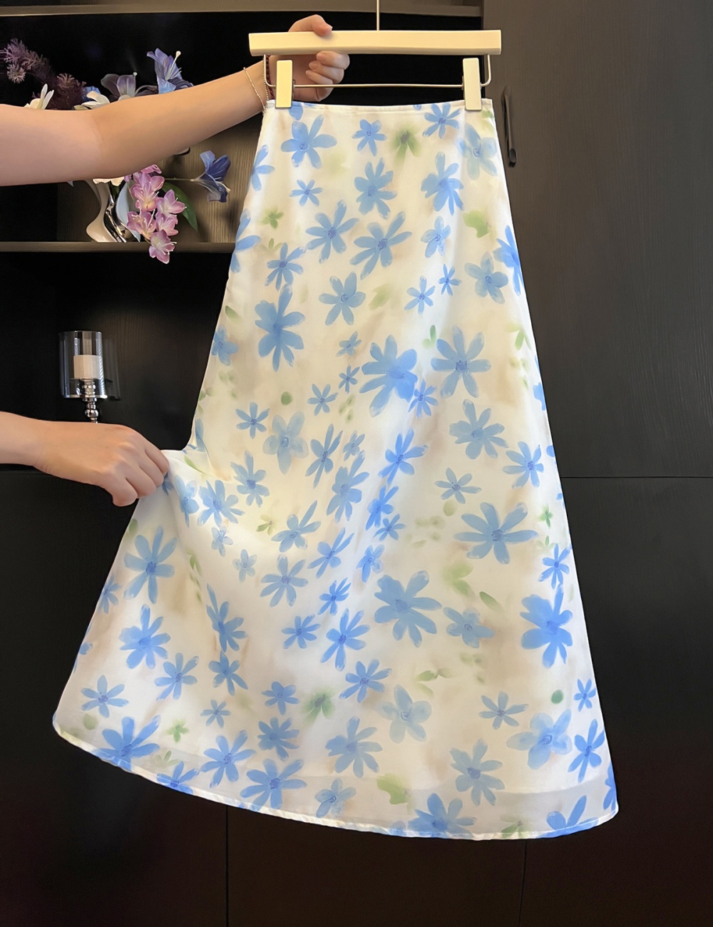 Korean style floral A-line high waist skirt