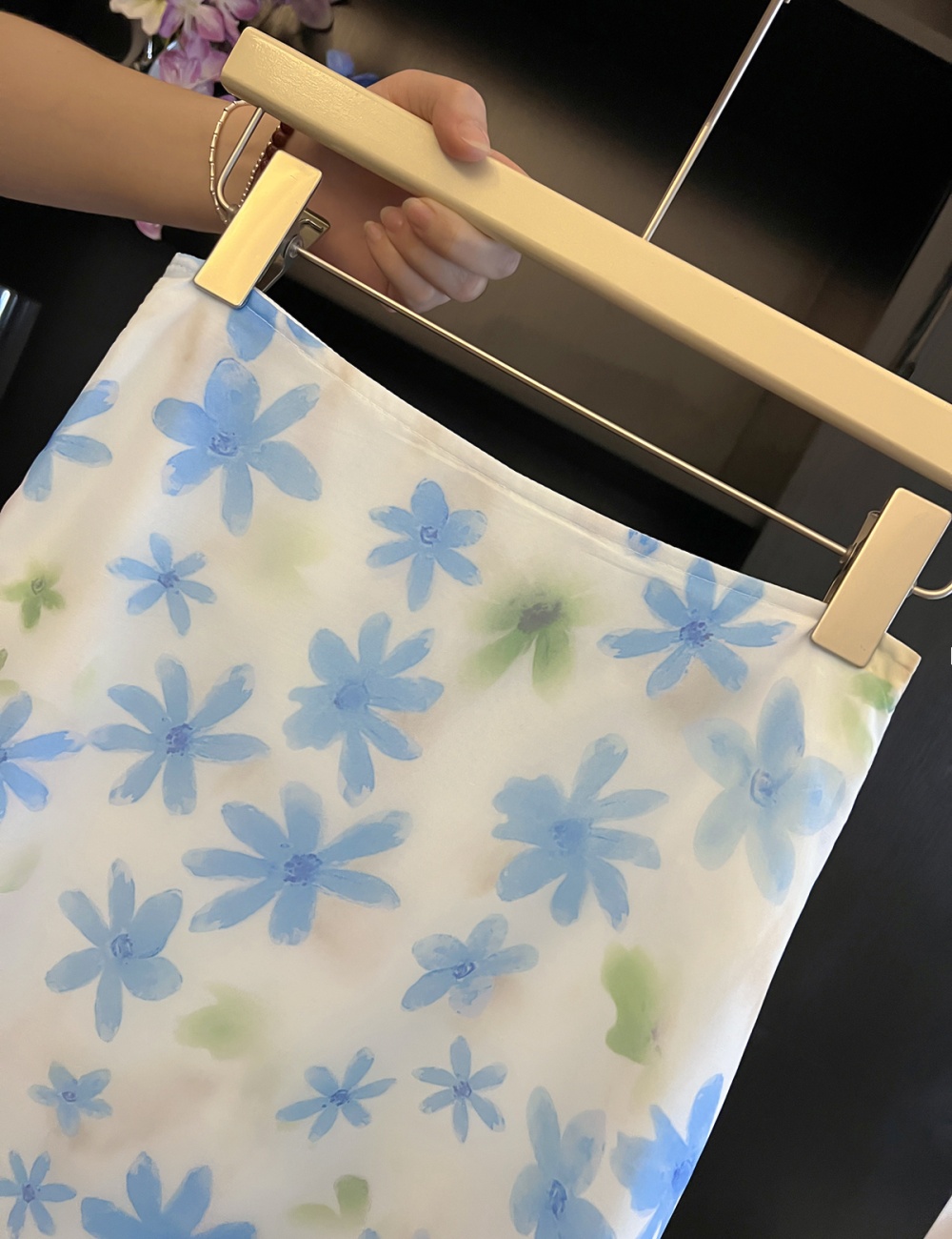 Korean style floral A-line high waist skirt
