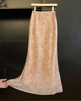 High waist floral pink long mermaid skirt