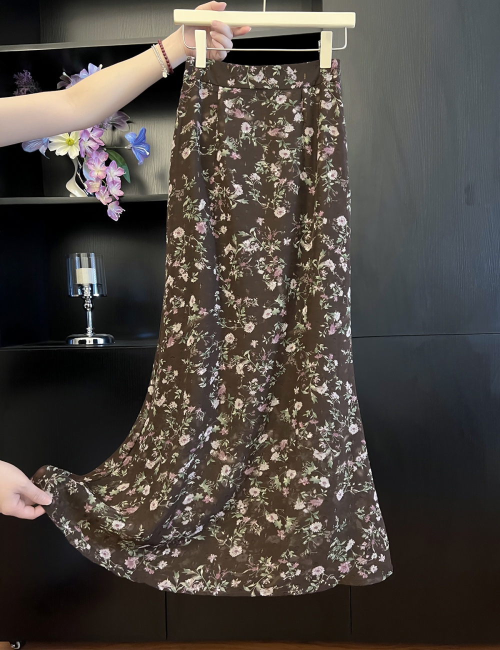 Floral chiffon retro temperament skirt for women