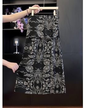 Colors split floral A-line fold skirt
